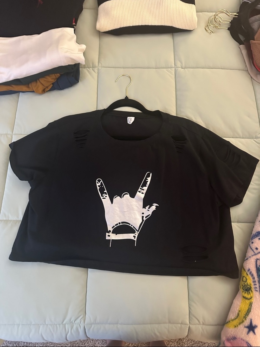 Black Graphic Crop Tee with Hand Print
